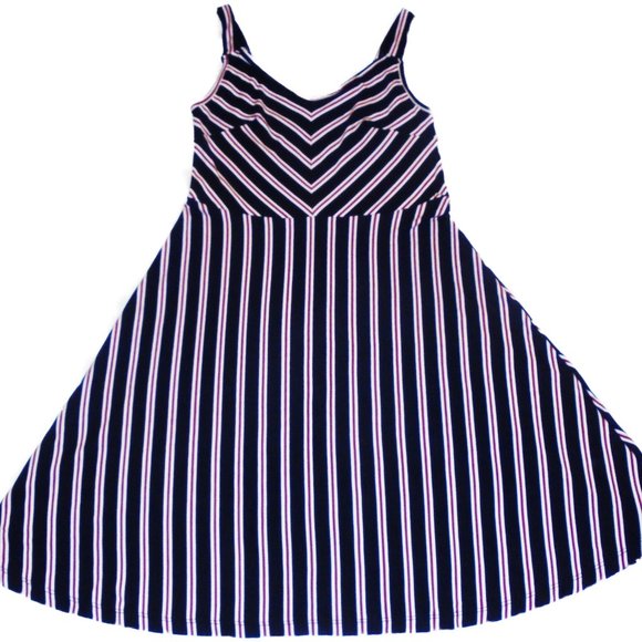 Dress Junior Jumper Sundress Sleeveless Stretchy Jersey Knit stripe retro summer - Picture 2 of 6
